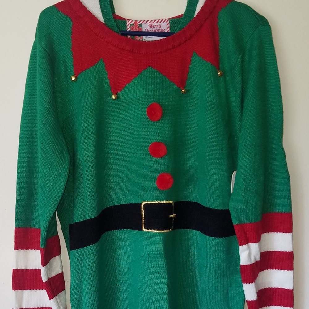 A knit Elf Sweater Dress